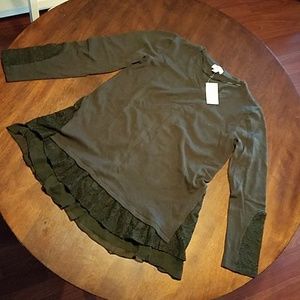 Olive/army green knit sweater shirt with lace